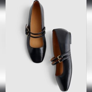 NWOB Madewell The Greta Double Strap Ballet Flats Black Leather Size 6